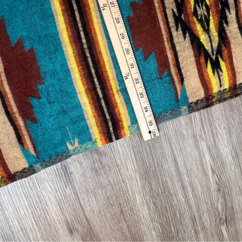Southwestern Print Soft Poncho Fringe Teal Yellow Festival Unisex One Size - Picture 6 of 10